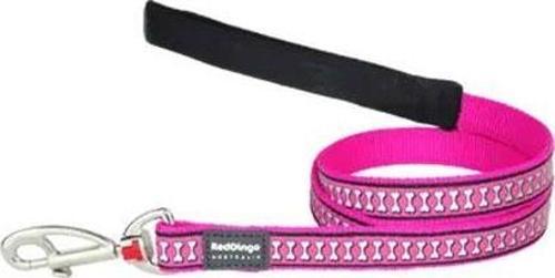Reddingo Reflektörlü Kemik Desenli Pembe Köpek Uzatma Tasması Small 15 Mm 1,2 Mt