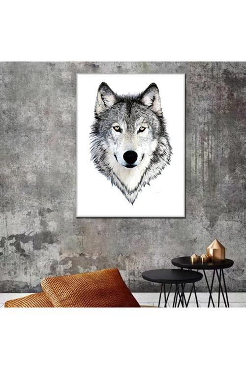 Unisex Siyah Beyaz Kurt Kanvas Tablo Asl-460-82