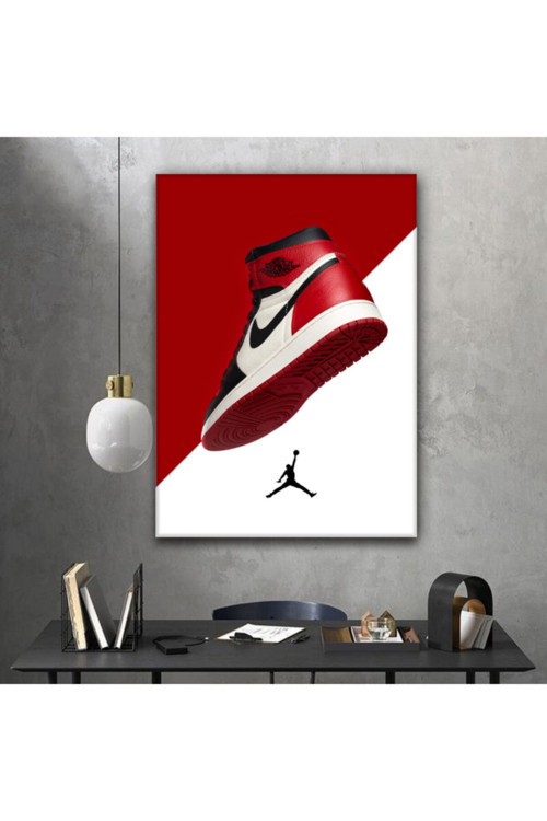 Kırmızı Jordan Cross Red HD Dijital Baskı Dikey Kanvas Tablo Genç Odası Dekor