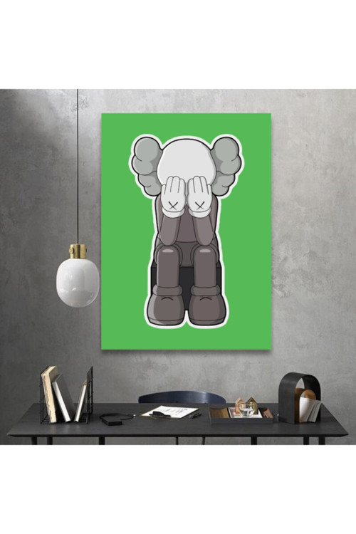 Weeping Kaws Duvar Dekorasyonu Yeşil Kanvas Tablo