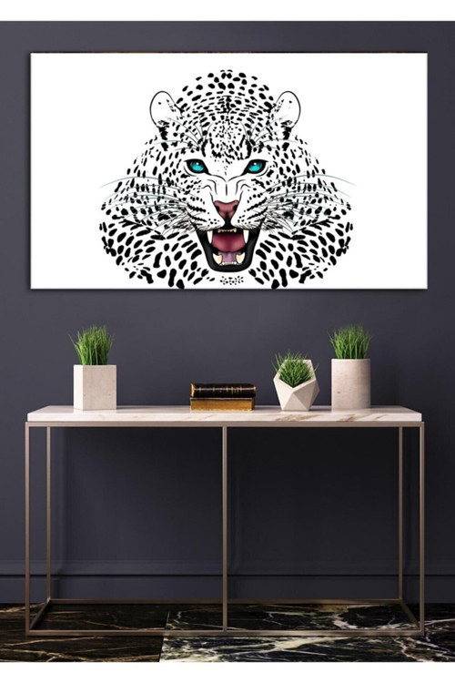 Siyah Beyaz Leoparlı Kanvas Tablo