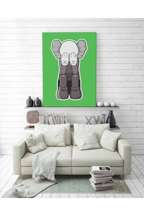 Weeping Kaws Duvar Dekorasyonu Sarı Kanvas Tablo