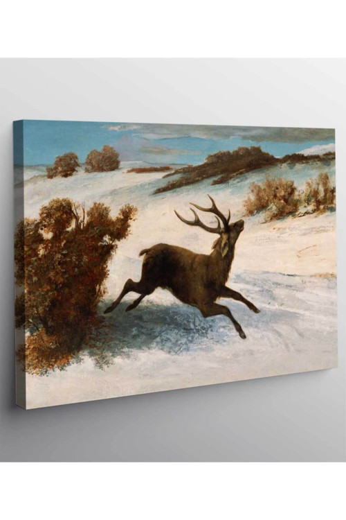 Gustave Courbet Karda Koşan Geyik Kanvas Tablo