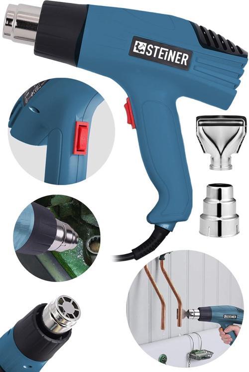 Alman 3000 Watt 2 Kademeli Isı Tabancası Çelik Rezistans Profesyonel Sıcak Hava Üfleme Taban