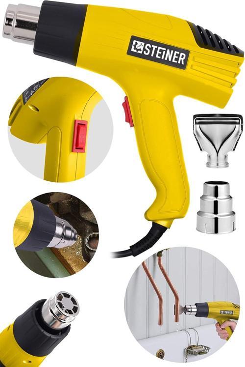 Alman 3000 Watt 2 Kademeli Isı Tabancası Çelik Rezistans Profesyonel Sıcak Hava Üfleme Taban