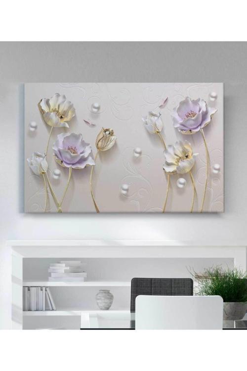 Yatay Sarı Lila Çiçekler Kaanvas Tablo