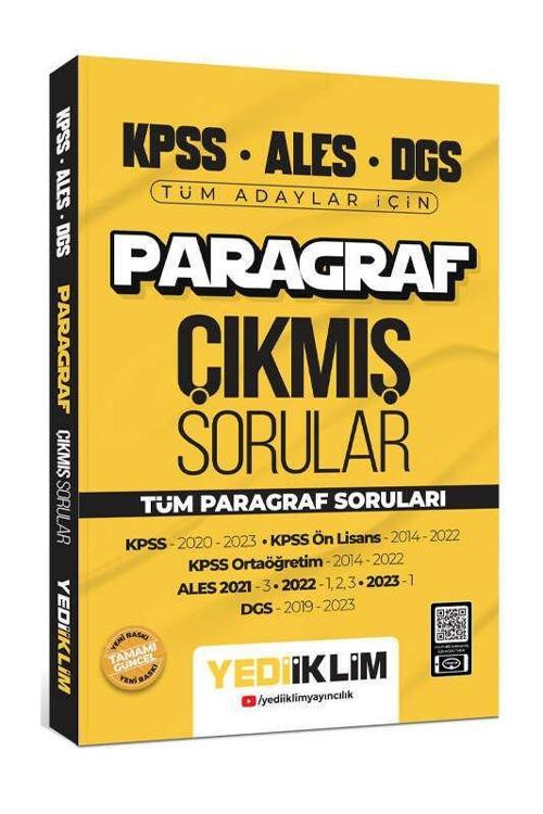 Yediiklim Yayınları 2024 KPSS ALES DGS Paragraf Konularına Göre Tamamı Çözümlü Çıkmış Sorular