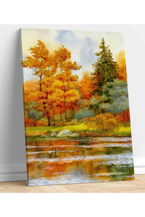 Kanvas Tablo, Göl Kenarında Autumne Ormanı