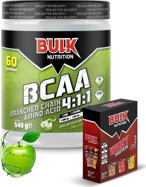 Bcaa 540 Gr 60 Servis Yeşil Elma - 3 Lü Whey Protein Tozu Hediyeli