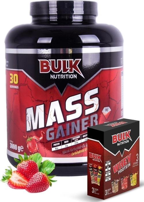 Mass Gainer 3 Kg Çilek Hediye Whey Protein Tozu