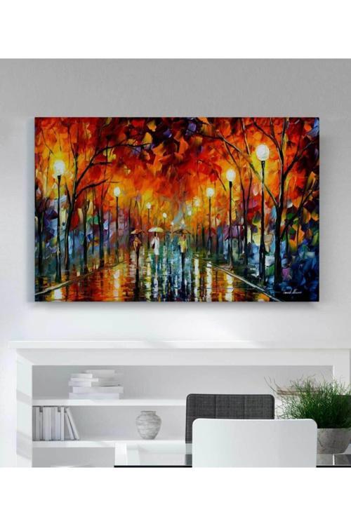 Gece Yağmur Sokak Kanvas Tablo