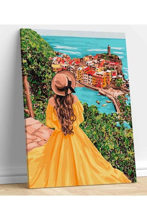 Sarı Elbisede Kız Ve Manzara Kanvas Tablo