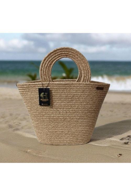 Bambu Görünümlü Hasır Çanta, Plaj Çanta, Günlük Çanta, Tatil Çanta, Tote Çanta