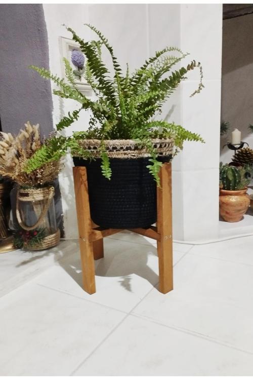 2 Li Set Ahşap Ayaklık Ve Çiçek Sepeti