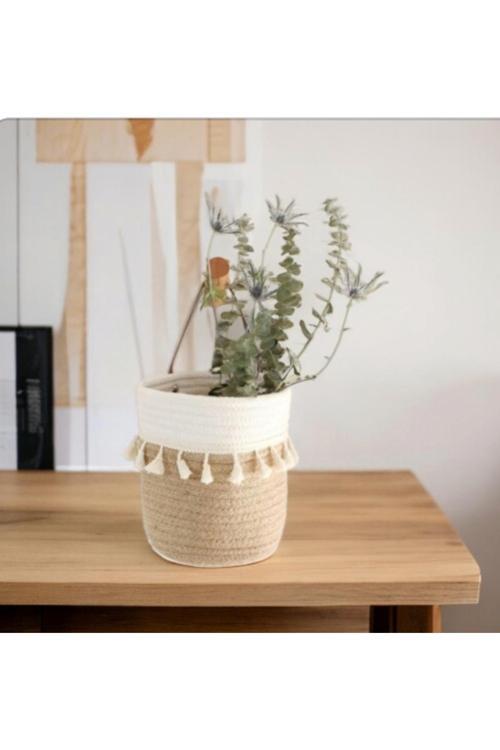 20X20 Çok Amaçlı Hasır, Jüt Sepet Saksılık Organizer, Hediyelik Sepet