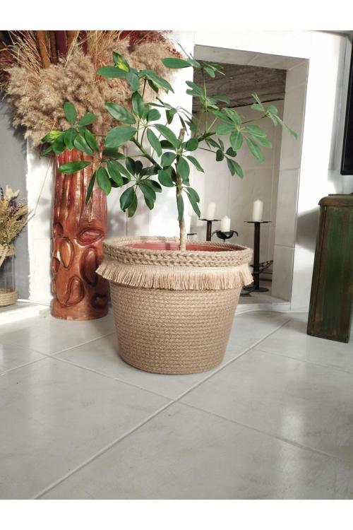 30 25 Püsküllü, Hasır, Jüt Sepet, Saksılık, Düzenleyici