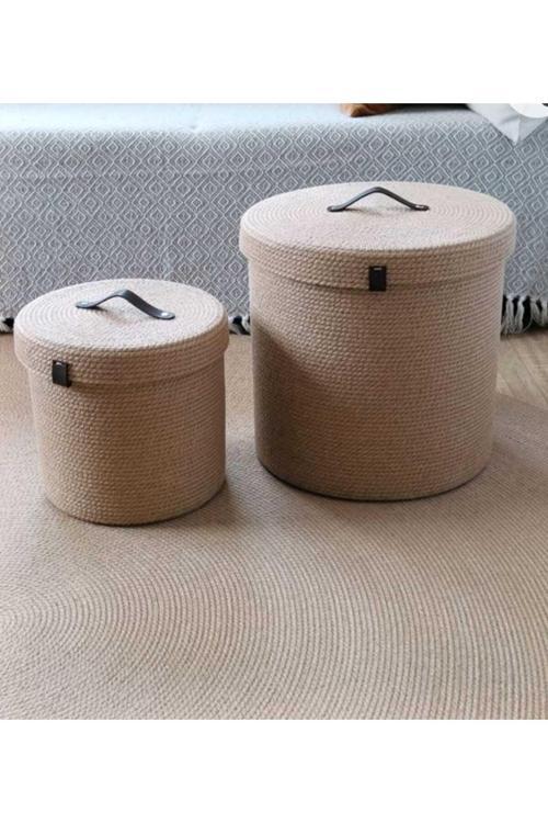 2 Adet Kapaklı Depolama Düzenleyici Sepet Organizer Hediyelik Sepet Çamaşır Sepeti