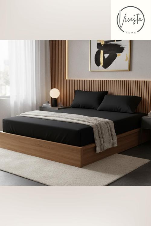 Siyah Renk 160X200 Çift Kişilik Lastikli Çarşaf Seti + 2’Li Yastık Kılıfı