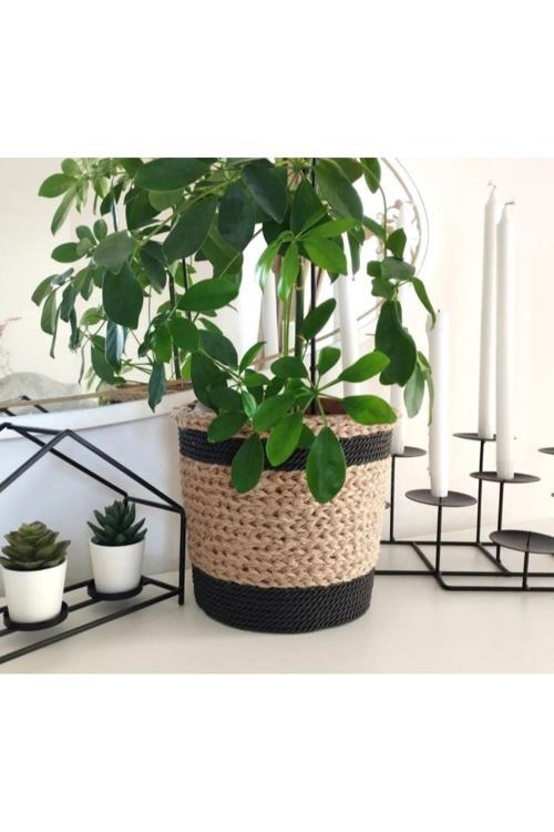 22X20 Dikilebilir Hasır Görünümlü Saksı, Sepet, Saksılık, Hediyelik