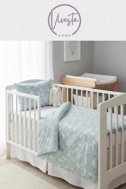 Tavşan Desenli %100 Pamuklu Bebek Nevresim Takımı – Antialerjik, Nefes Alan Ve Yumuşak Dokulu Kumaş