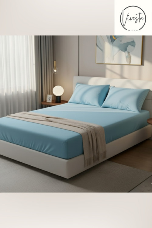 180X200 Cm Çift Kişilik Mavi Lastikli Çarşaf Seti + 2 Adet 50X70 Yastık Kılıfı–Yumuşak, Kaymaz Kumaş