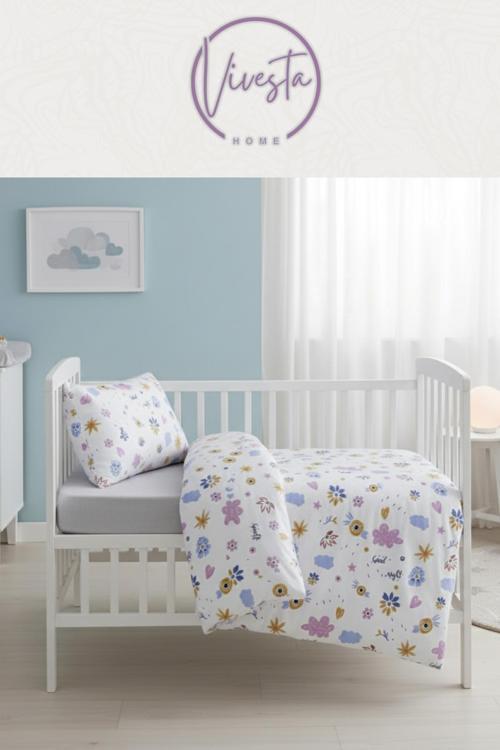 Çiçek Desenli %100 Pamuklu Bebek Nevresim Seti – Yumuşak, Nefes Alan, Cilt Dostu Tasarım