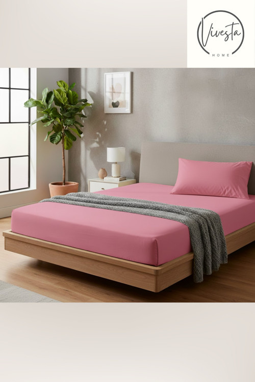 100X200 Tek Kişilik Pembe Lastikli Çarşaf Seti + 1 Adet 50X70 Yastık Kılıfı | Nefes Alan Kumaş