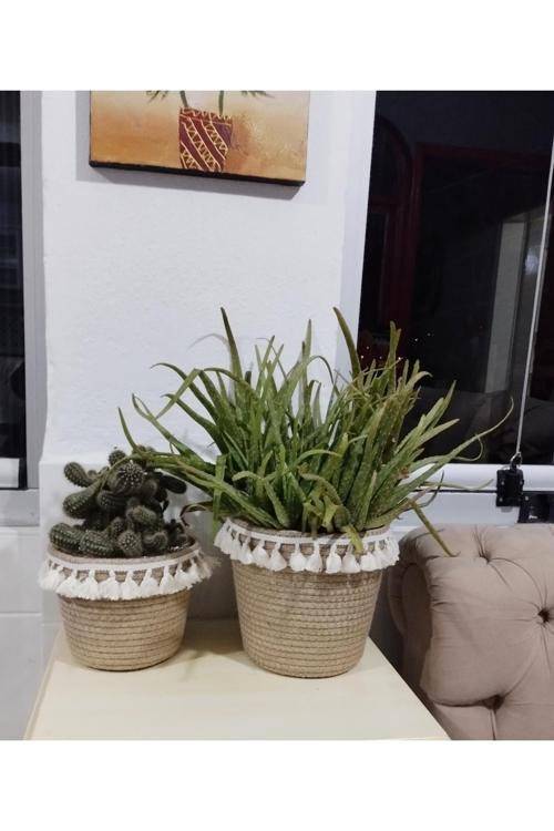 2 Adet Püsküllü Düzenleyici Hediyelik Sepet Saksılık Düzenleyici Sepet Organizer Banyo Sepeti