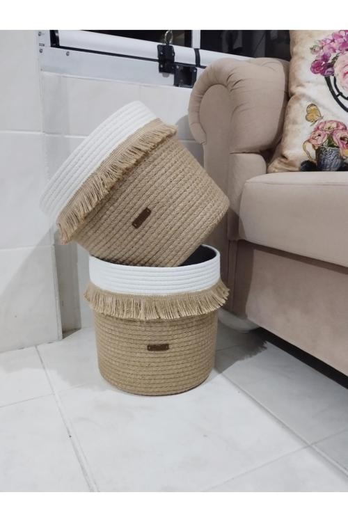 2 Adet Püsküllü Düzenleyici Sepet Saksılık Düzenleyici Hediyelik Sepet Organizer