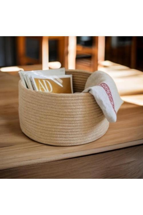 25X15 Çok Amaçlı Hasır Jüt Sepet Düzenleyici Havluluk, Hediyelik Dekoratif Sepet