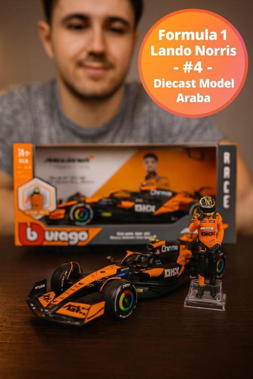 1:24 Bburago F1 McLaren MCL38 Miami 2024 Lando Norris 4 Diecast Koleksiyonluk Model Araba Figürlü