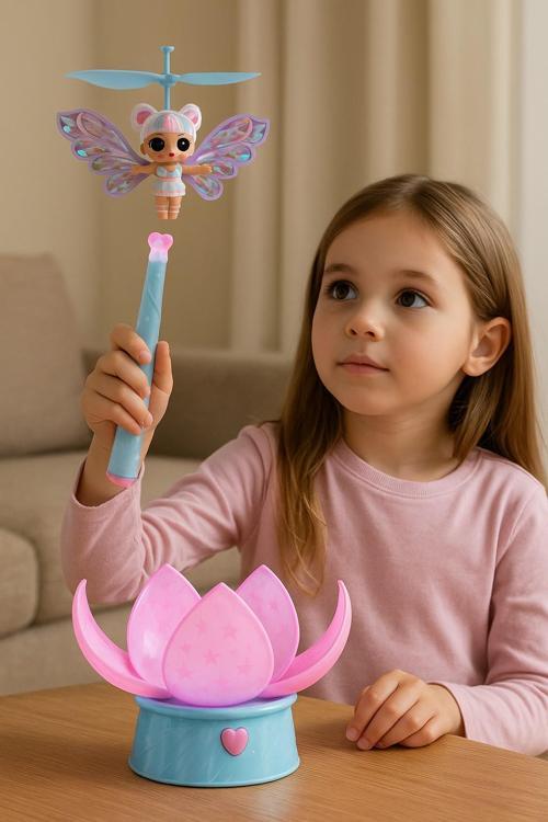 L.O.L Sihirli Uçan Peri Bebek LED Işıklı Küre ve Sihirli Asa ile Uçan Oyuncak Kız Bebek - 1 ADET