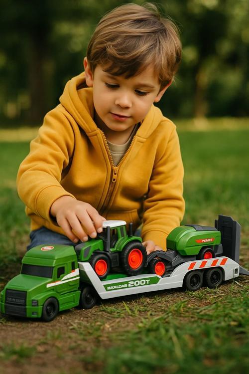 Fendt Traktör Ve Biçerdöver Taşıyıcı Mack Kamyon Seti Römorklu Çiftlik Araçları Oyuncak