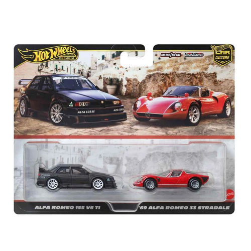 1:64 Hot Wheels Premium Car Culture 2'li Paket Alfa Romeo 155 V6 Ti Ve 69 Alfa Romeo 33 Stradale