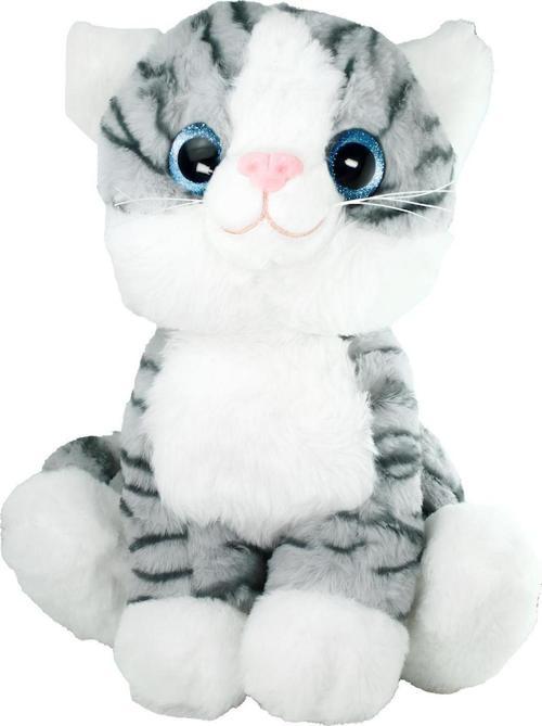 Sevimli ve Pofuduk Oturan Peluş Kedi 30 Cm Dekorasyonluk Oyuncak Dolgulu Kedi (Gri)