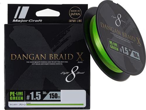 Dangan Braid X 8X İp Misina PE 1.5 0.19mm 30lb/13.60kg 150mt Yeşil