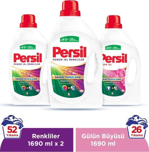 Persil Sıvı Çamaşır Deterjanı 3 x 1690 ml (52 Yıkama Color + 26 Yıkama Gülün Büyüsü)