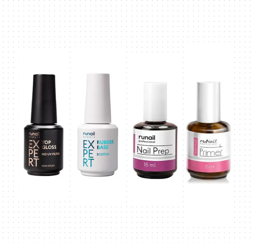 RUNAİL UVFiltresiz TopCoat 18ml+Rubber Base Scotch 18ml+Nail Prep 15ml+Non-Acid Primer 15ml