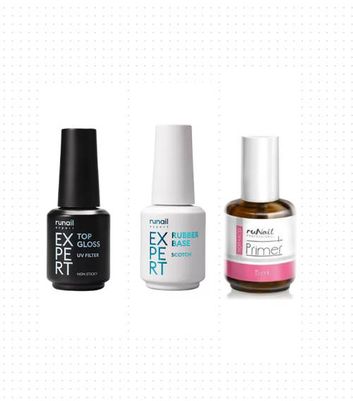 RUNAİL UV Filtreli Top Coat 18ml + Rubber Base Scotch 18ml + Non-Acid Primer 15ml