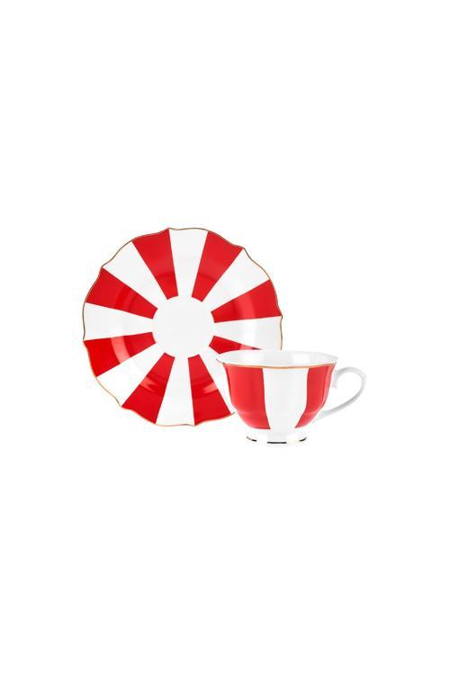 New Romantic Kalın Çizgili Çay Fincanı 220 ml Kırmızı