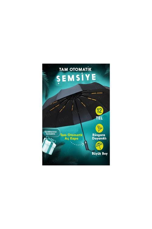 12 Telli Otomatik Şemsiye Rüzgara Dirençli Emniyetli Geniş Ve Dayanıklı Tasarım Tam Otomatik Şemsiye