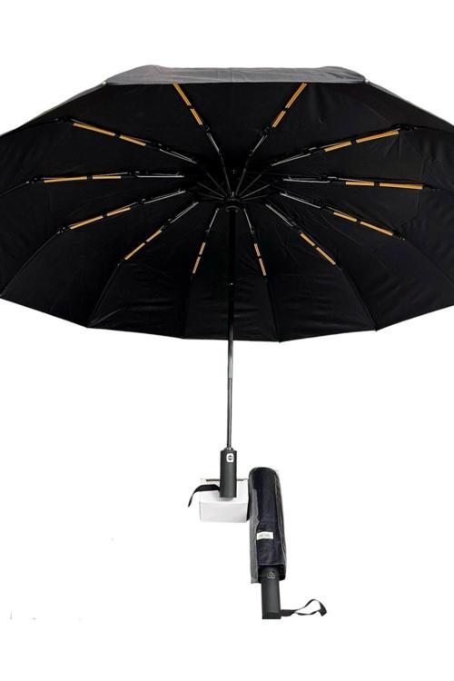Siyah Saplı Full Otomatik 12 Telli Şemsiye