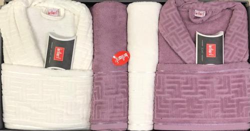 Brillant Kısmi Kadife %100 Pamuklu 8 Parça Aile Bornoz Seti