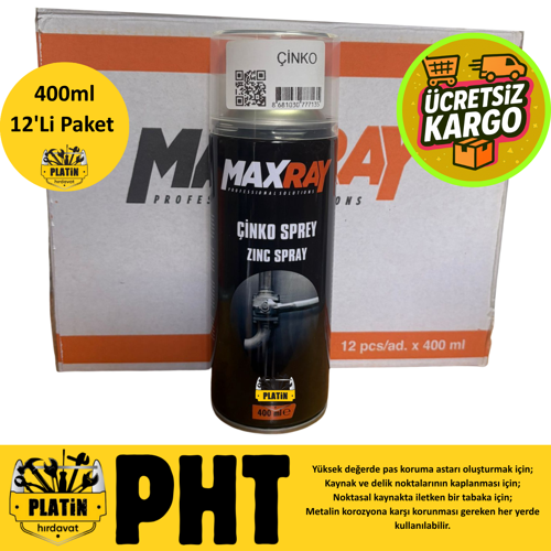 Maxray Çinko Sprey Galvaniz Zınc Sprey 400ml ( 12 Adet ) plt28000501