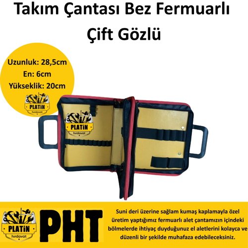 Platin El Tipi Takım Çantası Bez Fermuarlı Çift Gözlü plt2800051