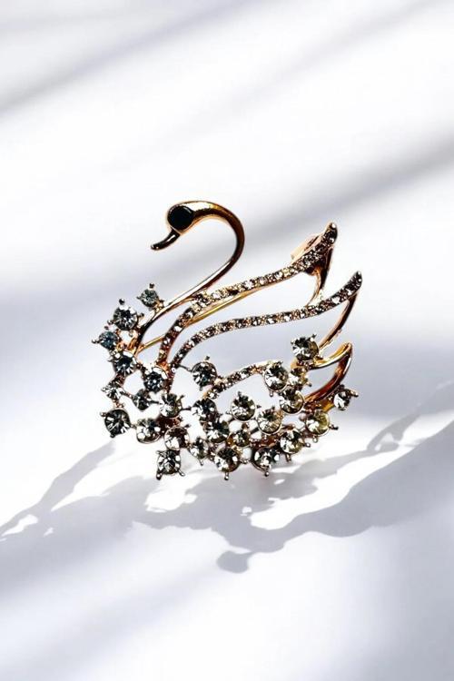 FÜME TAŞLI KUĞU BROŞ