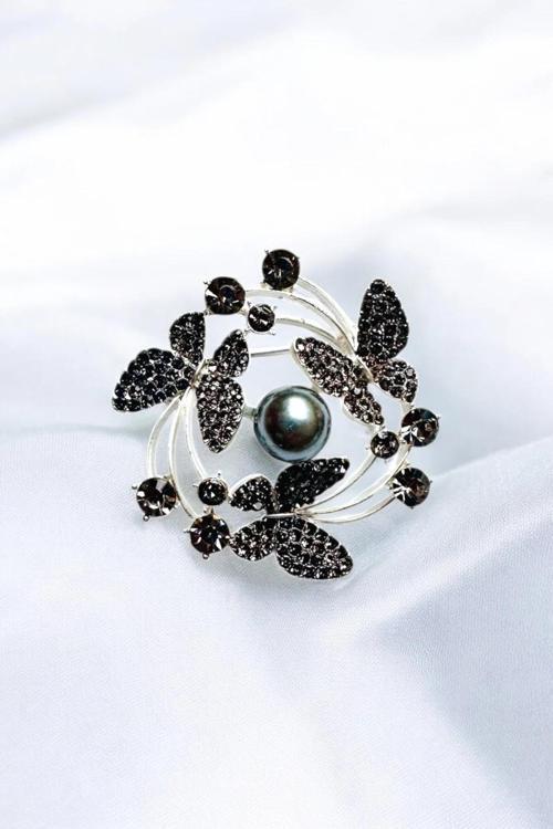 FÜME TAŞLI KELEBEK ÇELENK BROŞ