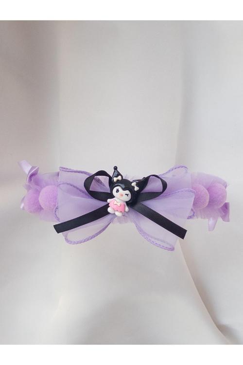 Trend Kuromi Çocuk Taç Mor Ponponlu Fiyonklu Tüllü Çocuk Tacı