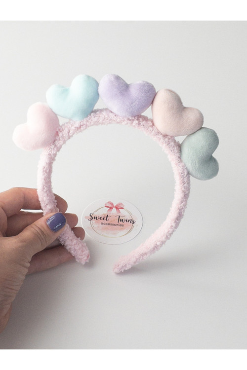 Renkli Kalpli Peluş Açık Pembe Taç