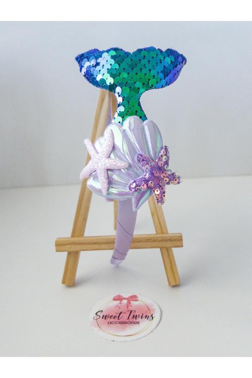 Trend Deniz Kızı Çocuk Taç Istiridye, Yıldızlı Mor Pullu Çocuk Tacı Doğum Günü Parti Tacı